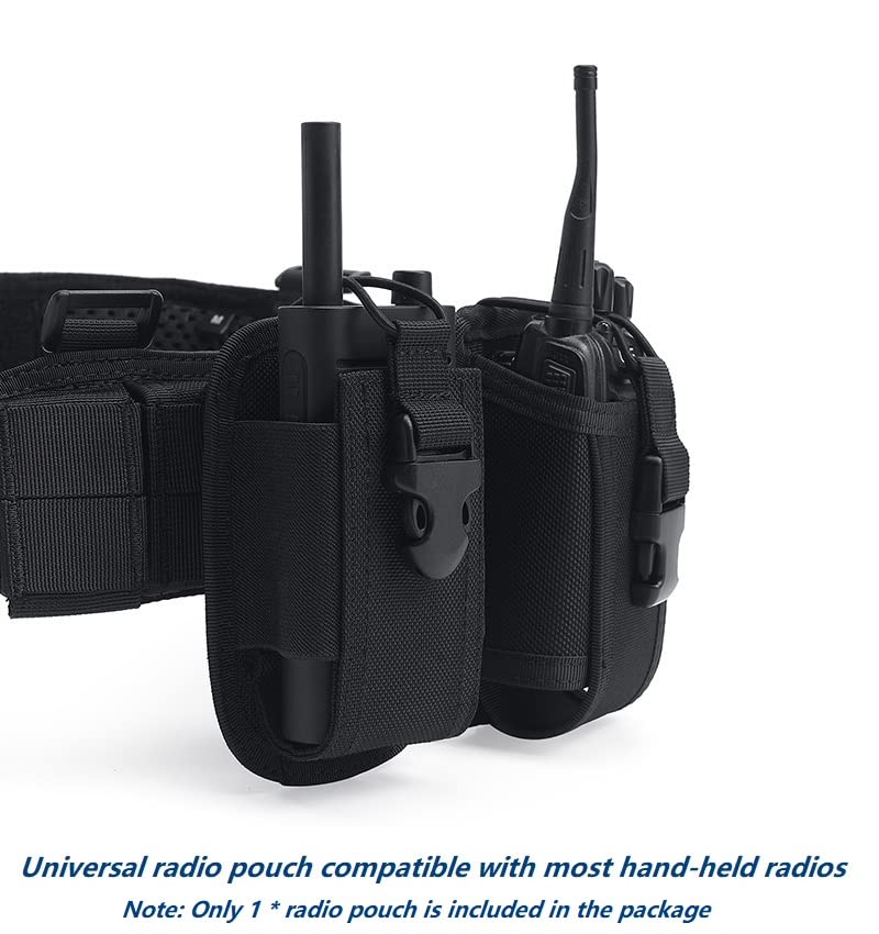 TACNEX Universal Radio Holster Tactical Radio Holder Elastic Walkie Talkies Pouch Two Ways Radio Nylon Case w/ MOLLE Strap Duty Belt Clip for Police Leo Security Firefighter Rescue EMS EMT Military Black Elastic Side Webbing