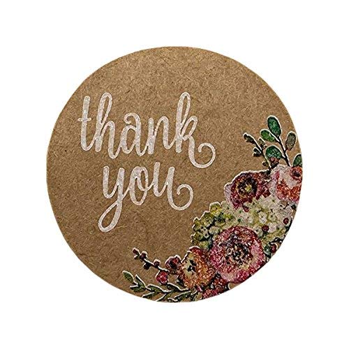 Brown Kraft Floral Thank You Stickers - 1.5" Circle Labels / 1000 per Pack