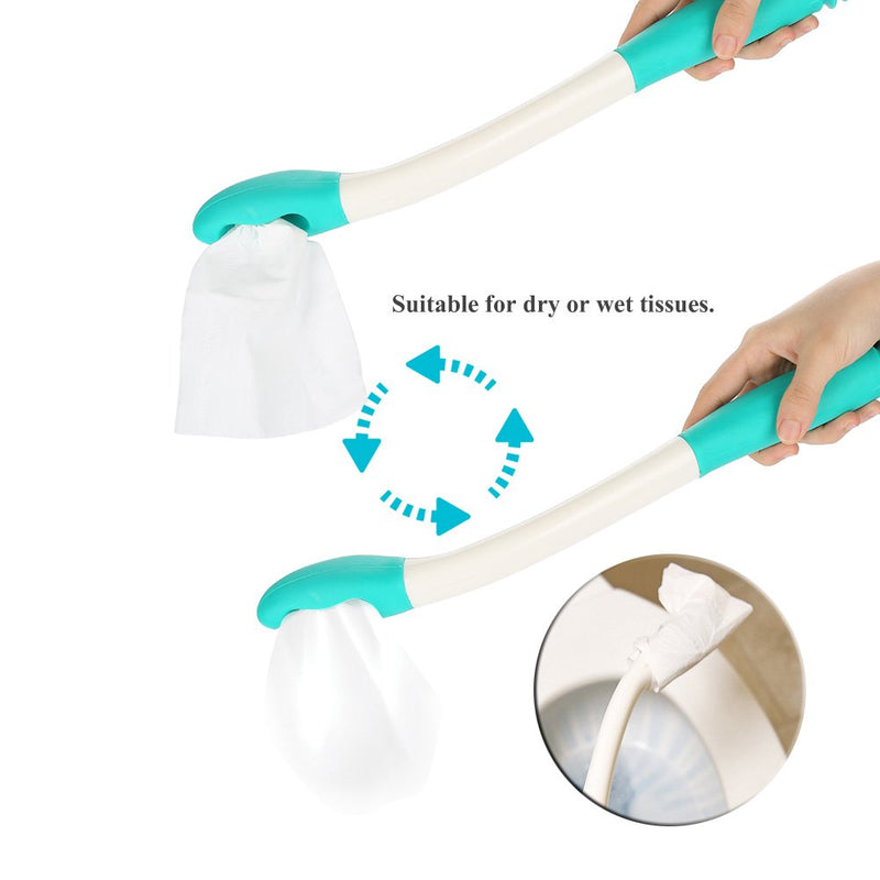 Salmue Bottom Bum Wiper, 15.7" Long Handle Toilet Aids Tools, Reach Comfort Bottom Wiper Holder Toilet Paper Tissue Grip Self Wipe Aid Helper Pre-Moistened Wipes