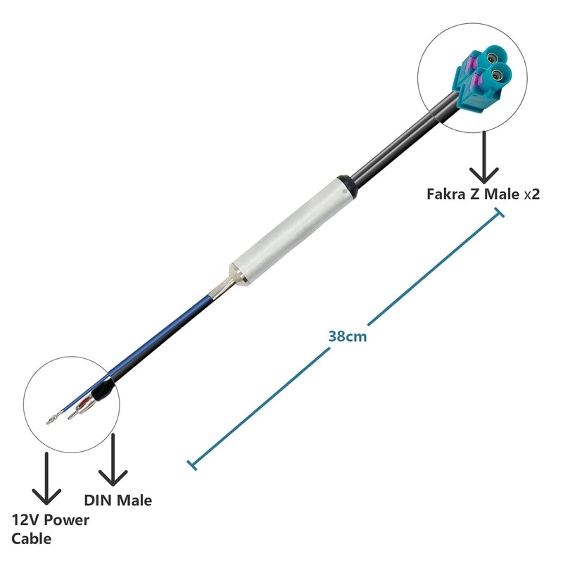 POBADY Car Radio AM/FM Antenna Amplifier Splitter Dual Fakra Z Male Plug to DIN Male Plug Splitter Cable 43CM/16.9IN Compatible with FM AM Car Radio