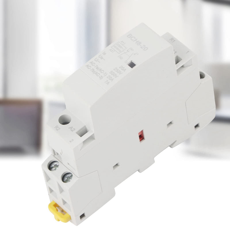 Household AC Contactor DIN Rail Relay 230v, 7A (Ac-7B) Compact Modularization Durable 1NO, 1NC, 2P, 20A AC Contactor for Household Applications No Noise (220V/230V) 220V/230V