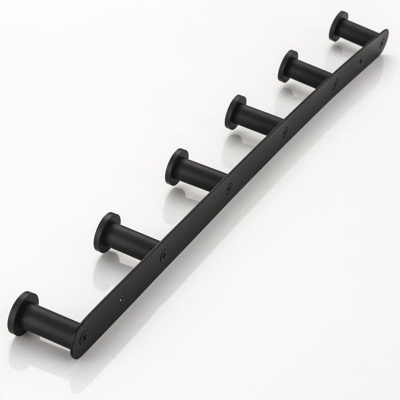 BigBig Home Black Bathroom Towel Hook, Coat Rack with 6 Hooks Wall Mount Matte Black Robe Hanger Heavy Duty Stainless Steel, 16 Inch