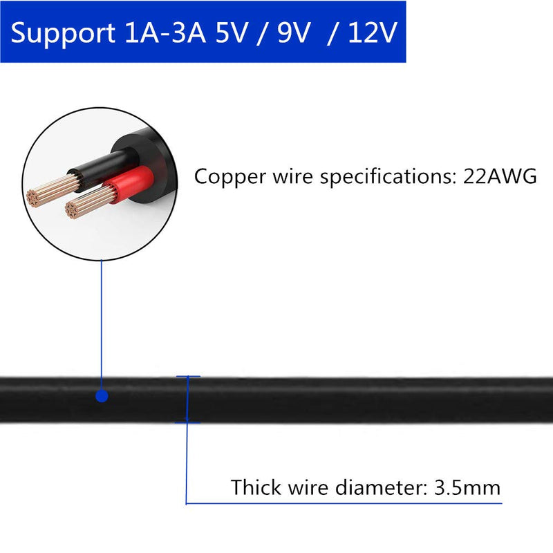 DZYDZR 2pcs 1 Meter 2.1mm x 5.5mm DC Extension Cable Black 22 AWG Copper Wire, L Type Male to Male Plug Max 24V 3A (3.3ft)