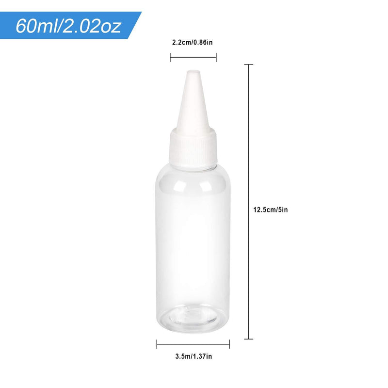 TrendBox 2oz / 60ml Hair Color Applicator Bottles Pointed Mouth Top Cap Bottles Twist Cap for Essential Oils, Liquid - 12 Pack 12 Pack - 60 ml