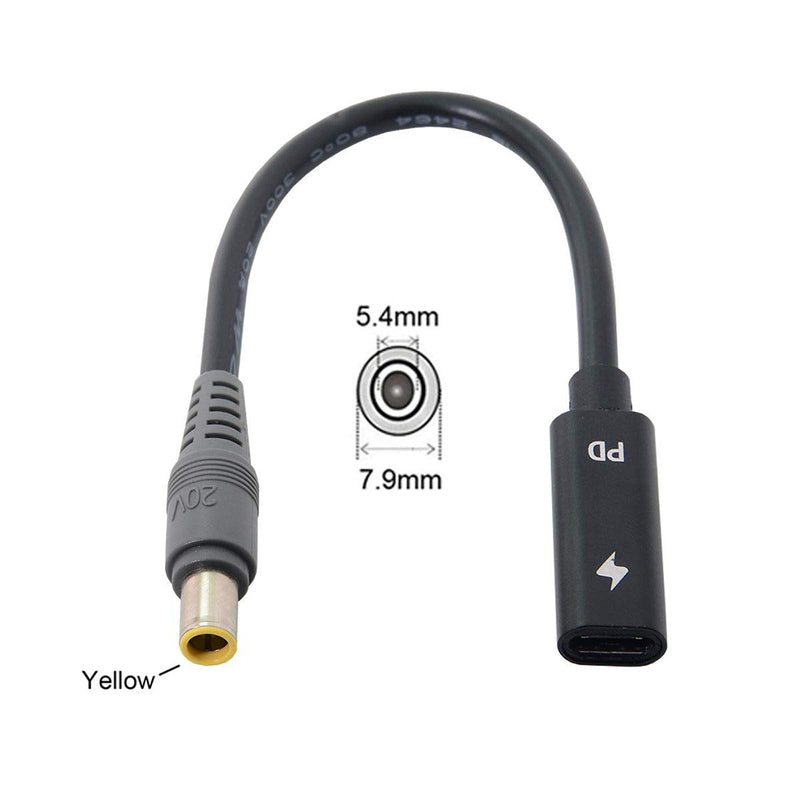 JSER Xiwai Type C USB-C Female Input to DC Power PD Charge Cable fit for Laptop 18-20V (7.9x5.4mm for HP) Black 7.9x5.4mm