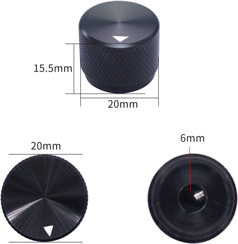 Taiss/2pcs Black Aluminum Electronic Potentiometer Knob for 6mm Diameter Shaft Volume Control Audio Knob Guitar Knob Switch Knob 20mm x 15.5mm Height