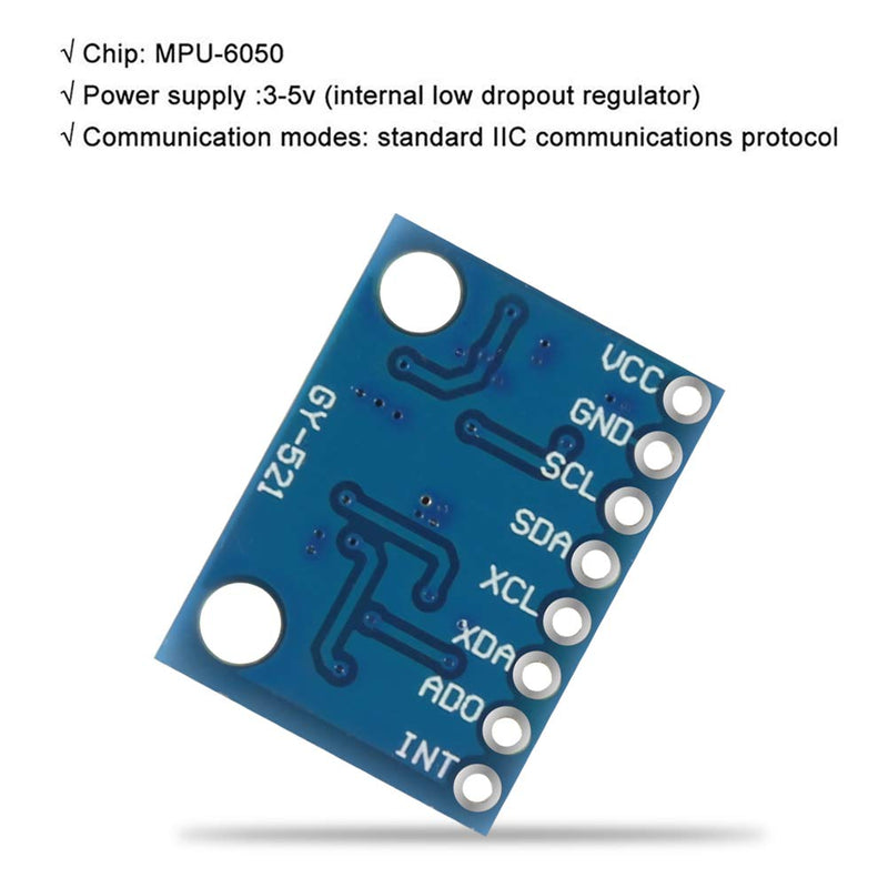 5 Pcs GY-521 MPU-6050 MPU6050 Module,6 DOF MPU-6050 3 Axis Accelerometer Gyroscope Sensor Module 16Bit AD Converter Data Output IIC I2C DIY Kit for Arduino (5PCS) 5PCS