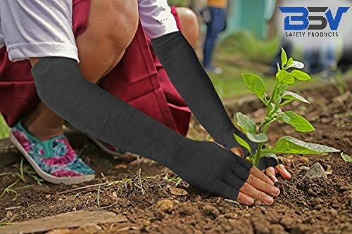 BSV Kevlar Protective Sleeves- Heat, Scratch & Cut Resistant Arm Sleeve with Finger Opening & Thumb Holes- Arms Safety Sleeves- Long Arm Guard Protector for Work- Bite Proof- 18 Inches, Black, 1 Pair
