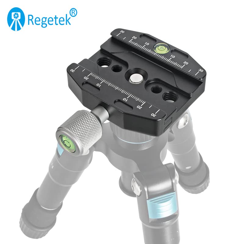 Regetek Aluminium 2.75''/70mm Arca Swiss Quick Release Clamp, Arca QR Clamp 3/8-inch with 1/4-inch Screw and Bubble Level, Adjustable Lever Knob, Compatible with Arca-Swiss Plate Tripod Ball Head