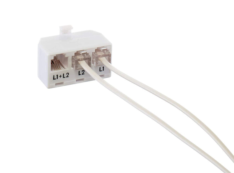 Telephone Splitter 2 Line Adapter - 3-Way Splitter (Line 1, Line 2, and Twin Line) - Dual Line Separator - 4 Conductor Connector (2 Phone Lines) - White, 3 Pack White, 3 Way