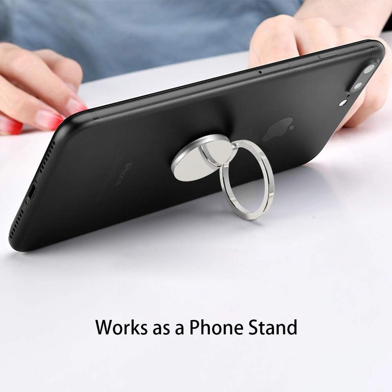 Ultra Slim Phone Ring Holder, Tomorotec Thin Cell Phone Ring Stand for Magnetic Car Mount with Black Car Mount Hook - for iPhone X XR XS 8 7 Plus 6S 6 5s 5 SE, Galaxy S8 S7 S6 Edge (Silver)