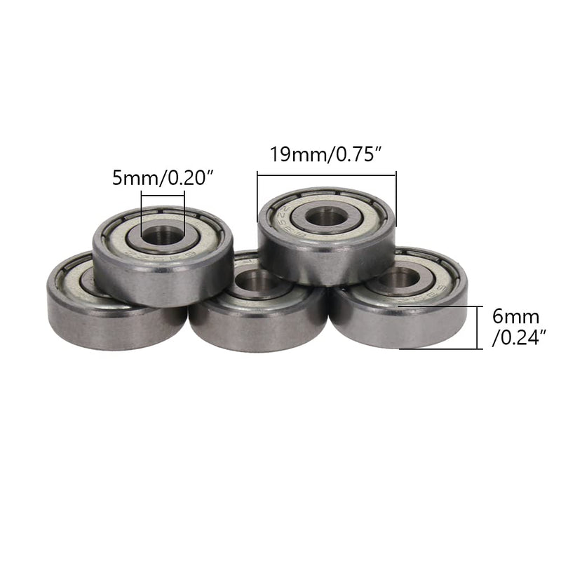 Bettomshin 5Pcs 635ZZ Deep Groove Ball Bearing 5 x 19 x 6mm(Inner Dia 5mm Outer Dia 19mm Thickness 6mm) Double Sealed GCr15 P0 Deep Groove Rolling Bearings