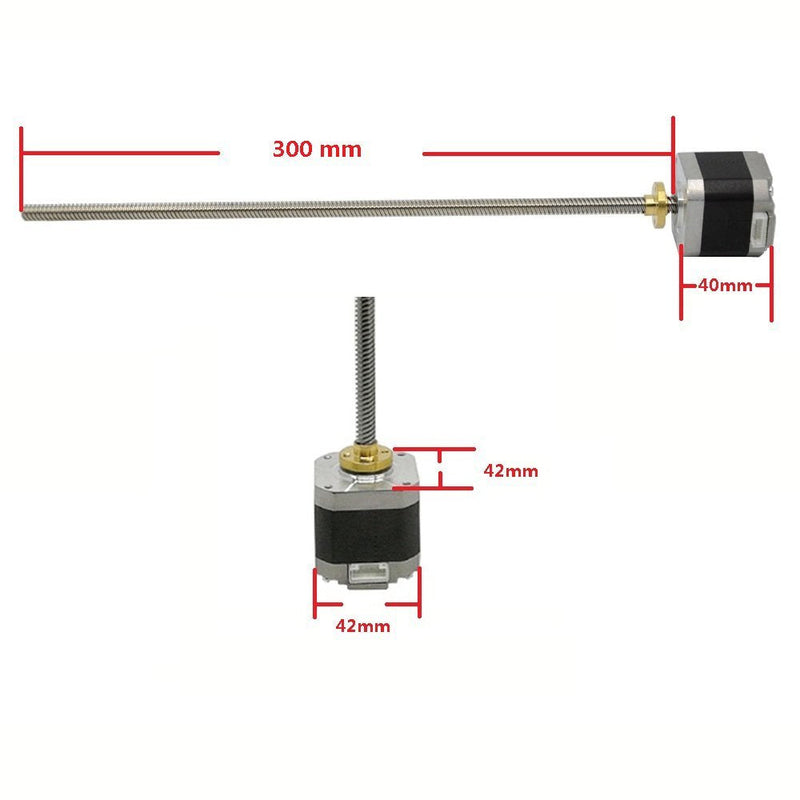 Iverntech NEMA 17 Stepper Motor with Integrated 300mm T8 Lead Screw for RepRap Prusa i3 3D Printers Z Axis or CNC Machine 300 MM
