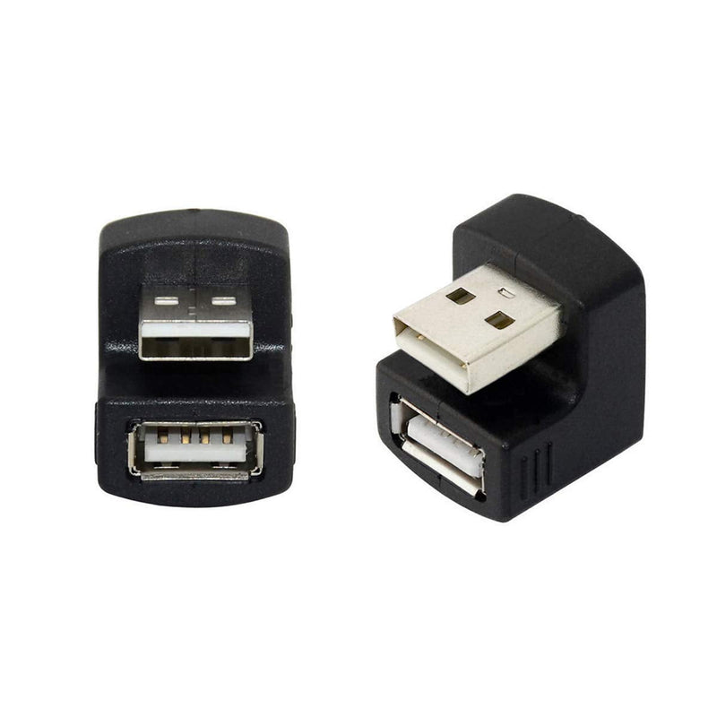 Cablecc 1 Set Up & Down Angled USB 2.0 Adapter A Male to Female Extension 180 Degree Black Black Down +Up Angled