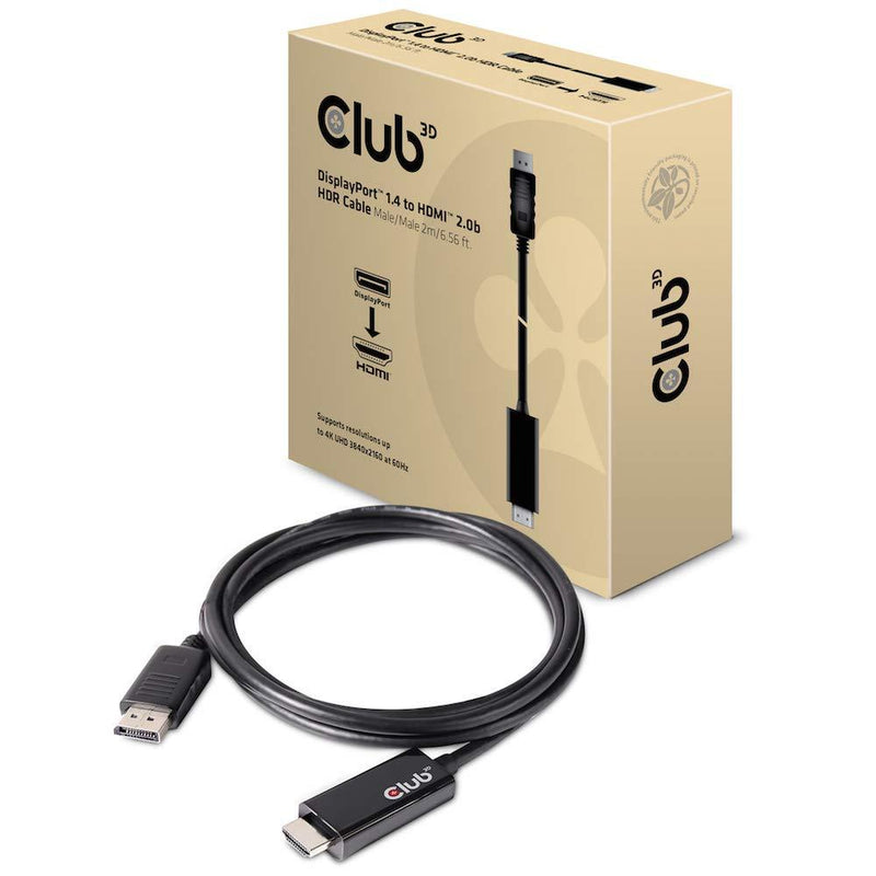 Club 3D CAC-1082 DisplayPort 1.4 to HDMI 2.0B HDR Cable, Male-Male 2 Meter/6.56 Feet