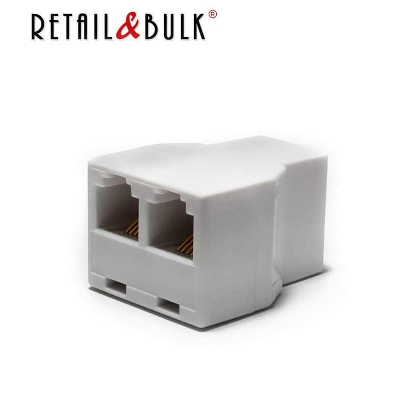 Phone Jack Splitter for Landline Telephone RJ11 6P4C 2 Way Adapter (1 Splitter + 3 Inch Cable) w/ 3 inch Cable White 1