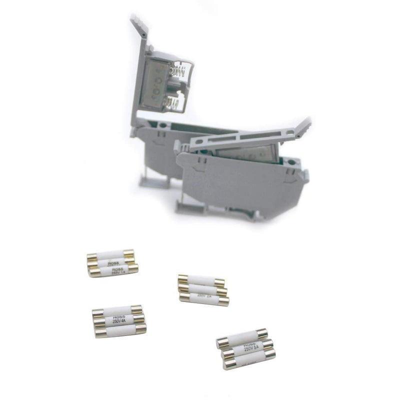Fuse clamp DIN rail, Her Kindness 2 pieces fuse holder, DIN rail mounting fine fuse fuse holder base suit 220V AC plug fuses, with 12 fuses