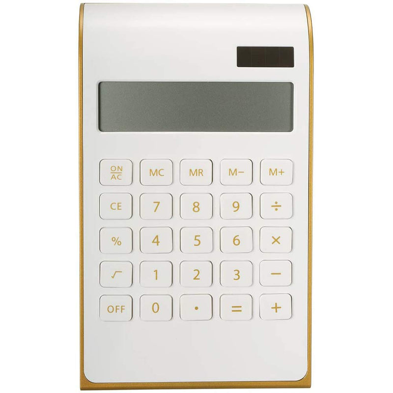 Leoyee Calculator, Slim Elegant Inclined Design, Dual Powered Desktop Calculator, Office/Home Electronics, Solar Power, Tilted LCD Display,10 Digits (White Golden) White Golden