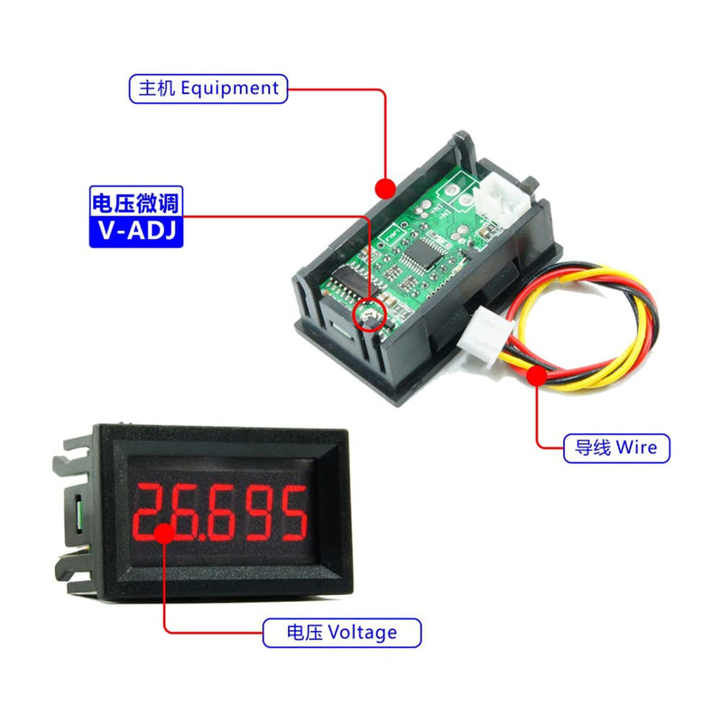 Eaglerich Car LED Display Digital Voltmeter DC 4-30V 0.36" 5 Digit Voltage Panel Meter Red 3 Wires For Electromobile Motorcycle Car