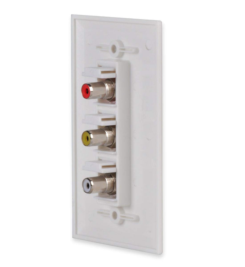 RCA Wall Plate, HTTX White 3-Port RCA Wall Plate with Removable F/F RCA Keystone Jack Inserts for Composite Audio/Video