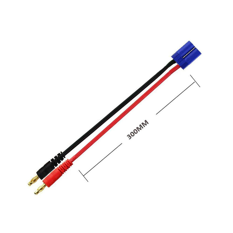 FLY RC 2pcs EC5 Male Connector to 4.0mm Banana Male Plug Lipo Battery Balance Charging Cable 30cm Silicone Wire Charger Cable Adapter for RC Helicopter Vehicle Toys 2 Pcs EC5 charge cable