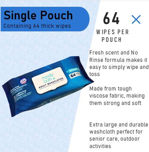 Handybath Incontinence Adult Washcloths Scented for Senior Care or Outdoor Activities - Extra Large 12 x 9" Towels -Cleaning Wipes with Aloe & Chamomile - Rinse Free - 64 Count Pack (1 Pack) 64 Count (Pack of 1)