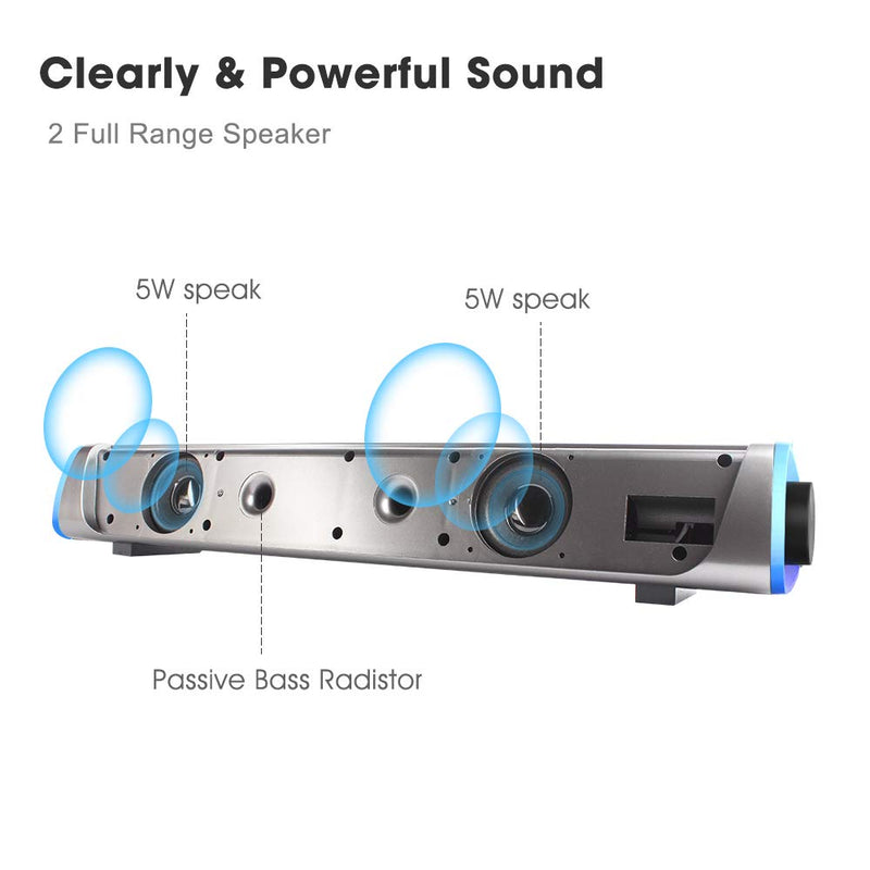 SOULION R30 Computer Speakers, USB Powered Small PC Speakers, Colorful RGB Lights with Switch Button, Surround Sound Portable Computer Sound Bar Speaker for Desktop Laptop