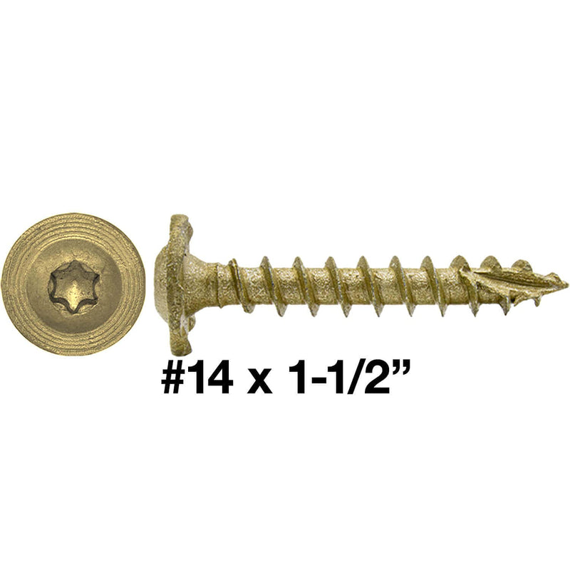 #14 x 1-1/2" Construction Lag Screw Exterior Coated Torx/Star Drive Heavy Duty Structural Lag Screw Far Superior to Common Lag Screws - Modified Truss Washer Head - 100 Screw Count #14 x 1-1/2"  - 100 SCREW COUNT