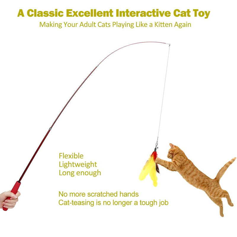 MeoHui Interactive Cat Feather Toys, 2PCS Retractable Cat Wand Toy and 9PCS Squiggly Worm Feathers Teaser Refills, Cat Toys for Indoor Cats Kitten Play Chase Exercise Basic