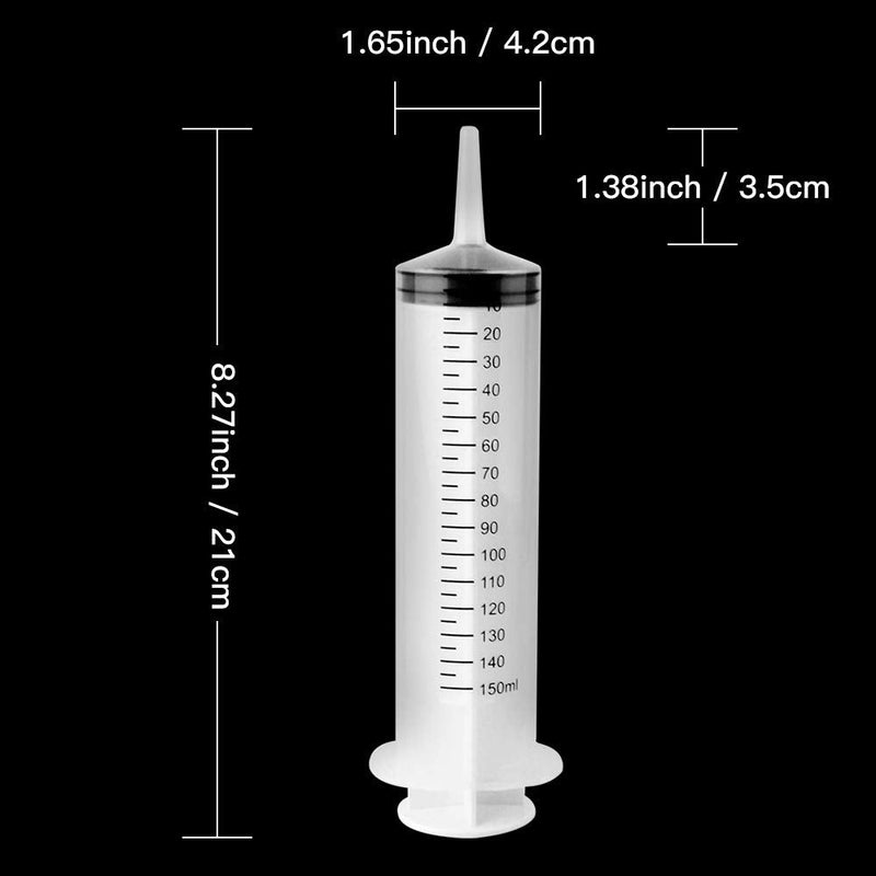 2PCS 150ML/CC Large Plastic Syringe for Scientific Labs, Measuring, Watering, Refilling, Filtration, Feeding（Independent Pack） 2PACK-150ML