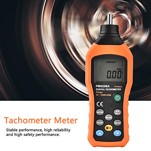 PM6208A Tachometer, Handheld Contact Type Digital Tachometer Electronic Tachometer Engine Tachometer Tester Power Source 4 * 1.5AAA Battery (NOT Included) Air Flow and Anemometer