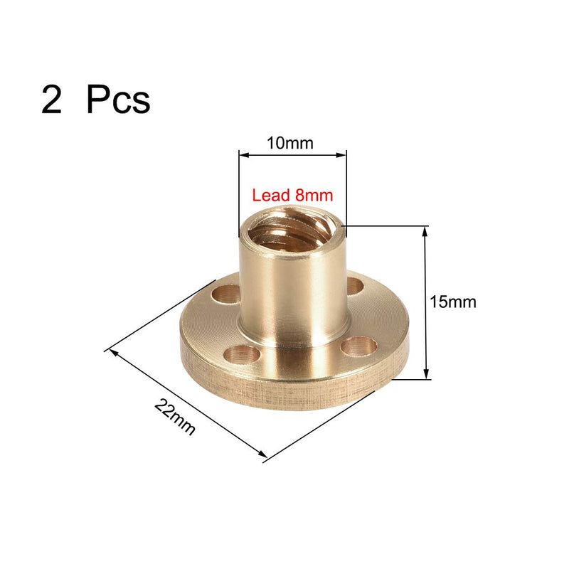 uxcell 2pcs Lead 8mm Pitch 2mm Flange Trapezoidal T8 Screw Brass Nut for 3D Printer