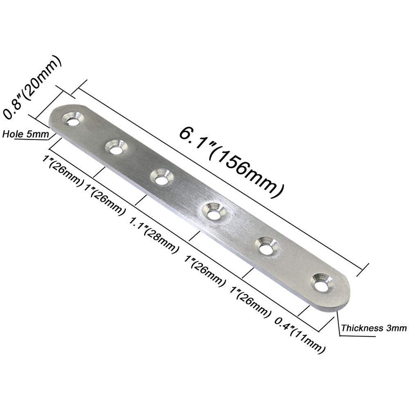 Boeray 10 pcs 156mm / 6.1" Length 6 Hole Stainless Steel Straight Corner Brackets Flat Fixing Mending Brace Plates with Fixing Screws 156mm-10pcs