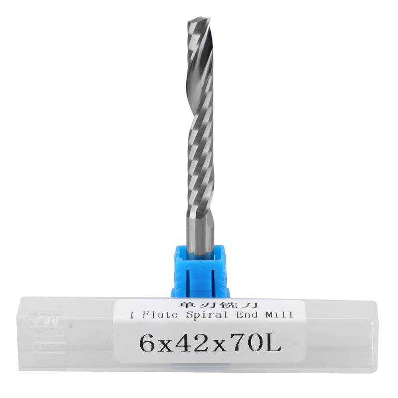 Milling cutter, CNC milling cutter, end milling cutter, wood milling cutter, CNC milling cutter, VHM single-edged milling cutter with 6 mm shank x 42 mm cutting length CNC end milling cutter for density board, plastic, PCB, PVC, MDF, nylon, resin, plywood