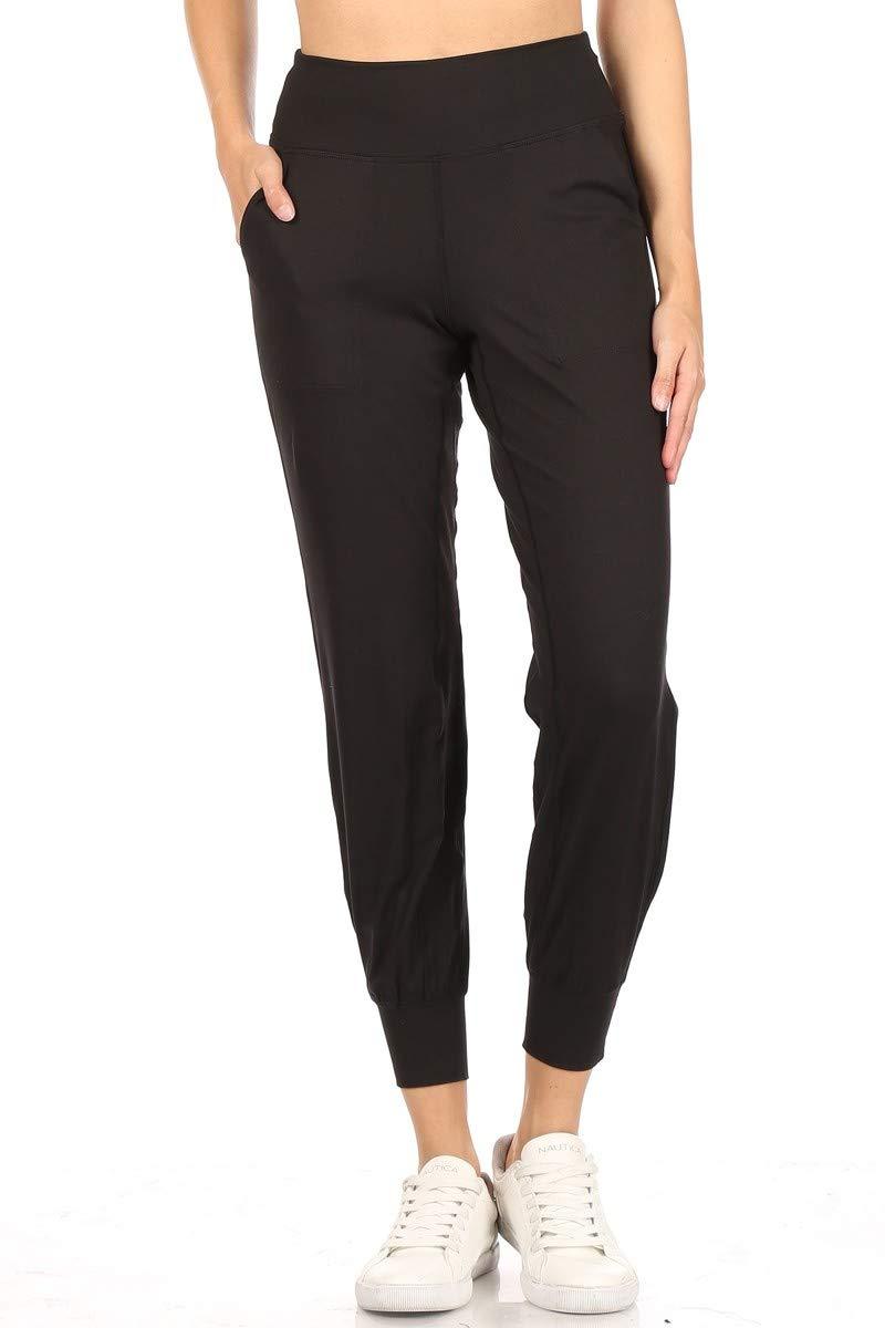 Leggings Depot Women's Printed Solid Activewear Jogger Track Cuff Sweatpants Activeflex Slim-fit Jogger-black Small