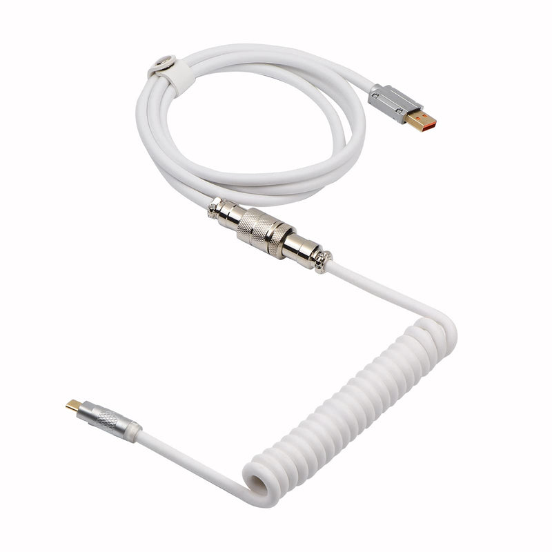 EPOMAKER Puff Aviator Coiled USB Cable, Type C Detachable Mechanical Gaming Keyboard Cable for Mac/Win/Gamers（Puff White） Puff White