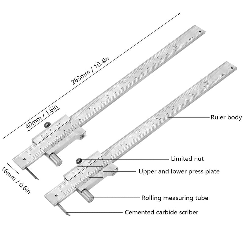 Vernier caliper marking gauge with roller 0-200 mm, stainless steel, portable for iron, wood, plastic
