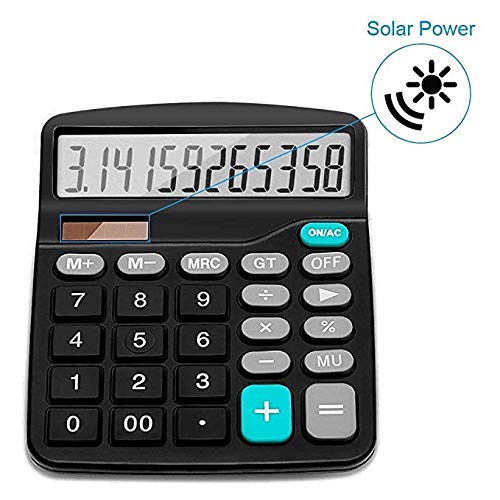 Everplus Calculator, Everplus Electronic Desktop Calculator with 12 Digit Large Display, Solar Battery LCD Display Office Calculator,Black Black