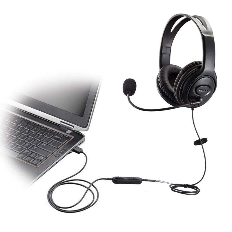 USB Headset with Microphone for Computer Laptop Noise Cancelling Headphone with Dragon Dictation Mic for PC Softphones Microsoft Teams Zoom Chat Online Teaching Webex Conference Calls Remote Office USB Headset with Large Ear Cushion