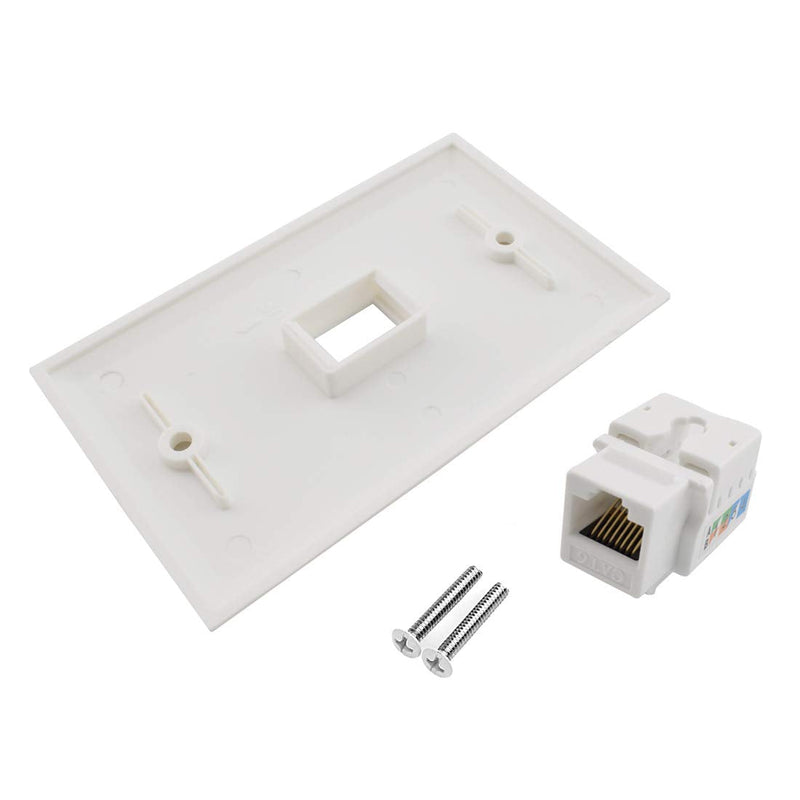 CAT.6 RJ45 Ethernet Wall Plate, OZXNO 1-Pack Cat6 Network Keystone Jack Inline Coupler Faceplate with RJ45 Module Connector Compatible with Cat7/6/6e/5/5e Devices (1 Port) 1-Port