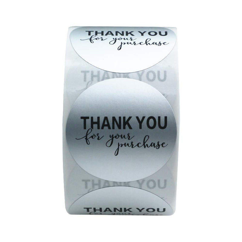 Hybsk Silver Foil Thank You for Your Purchase Stickers 1.5" Round 500 Labels per Roll (Silver)