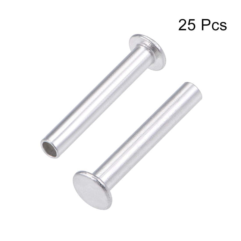 uxcell 25 Pcs 5mm x 32mm Aluminum Flat Head Semi-Tubular Rivets Silver Tone