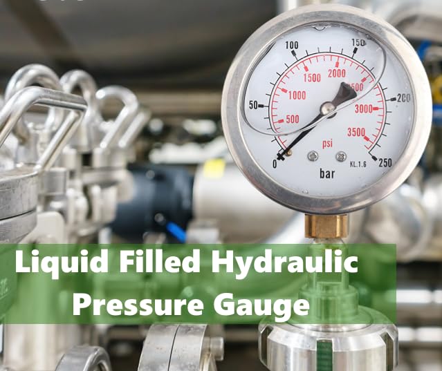 Nimomo hydraulic pressure gauge, 63 mm glycerin pressure gauge, hydraulic pressure gauge, 0-250 bar 0-3750 PSI pressure pressure gauge, glycerin pressure gauge for fuel, air, oil, liquid, water, G1/4 thread