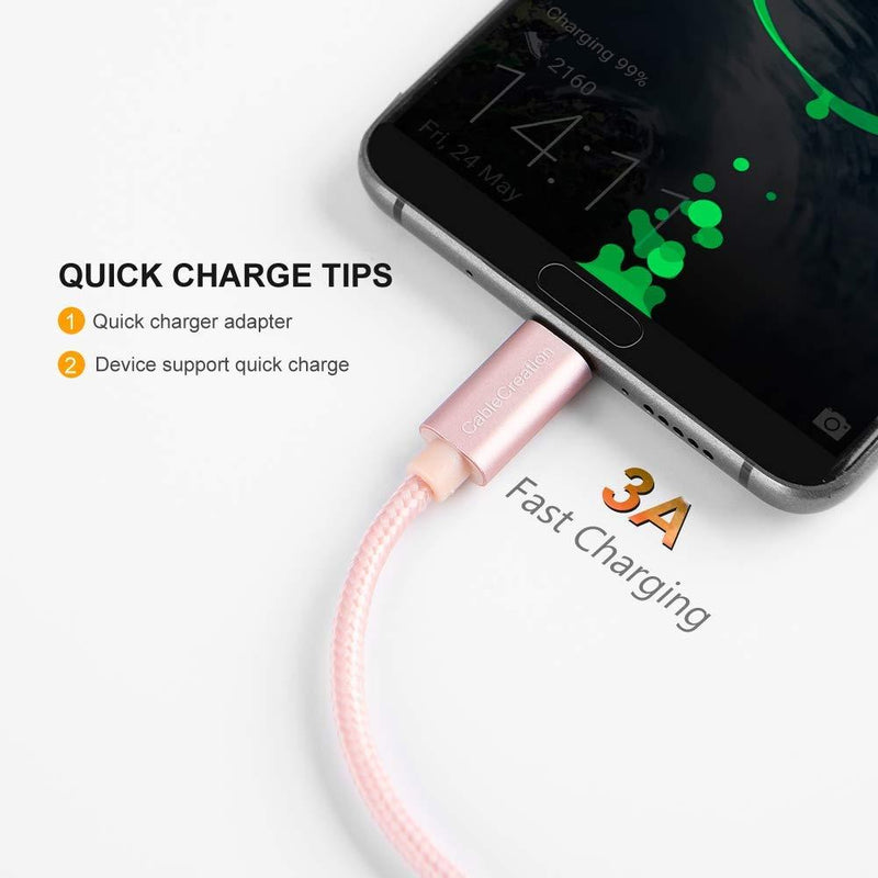 Short USB C Cable 0.8 FT CableCreation USB A to USB C Cable USB to C Cable Braided Fast Charging Cable 3A 480Mbps Data, Compatible with MacBook Air Chromebook Pixel Galaxy S21 S20 S10 25CM/Rose Gold 0.8FT Rose Gold 1