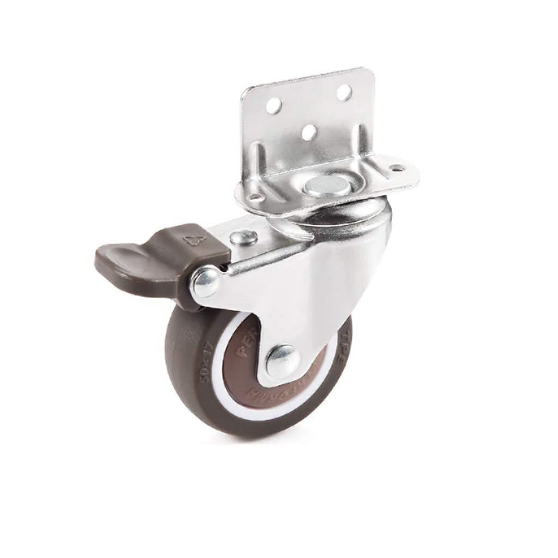 Skelang 1'' Swivel Plate TPE Caster, Low Profile L-Bracket Caster with Brake, Silent Caster Wheels Replacement for Crib, Table, Shelf, TV Stand, Loading Capacity 25 Lbs Per Wheel, Pack of 4