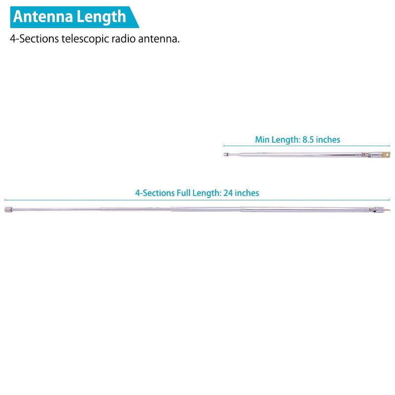 Fancasee (2 Pack) Replacement Telescopic AM FM Radio Antenna 4-Sections Stainless Steel Radio Antenna for AM FM Radio Receiver TV and More (24 inch)