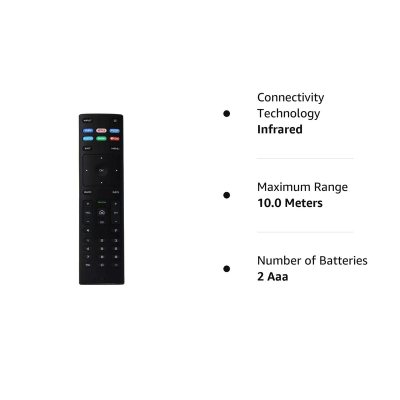 Vizio Remote Control (XRT136) with Vudu/Netflix/Prime Video Hotkeys - Black