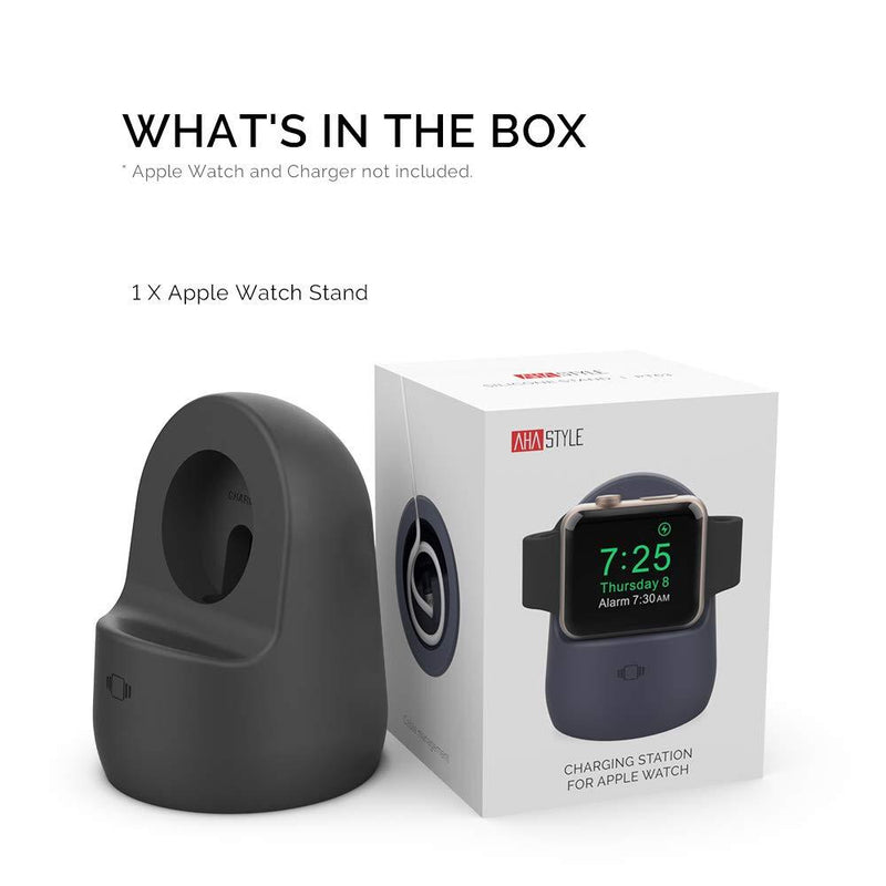 AhaStyle iWatch Stand Silicone Charging Dock Holder Accessories for Apple Watch Series SE/6/5/4/3/2/1(44/42/40/38mm), Supports Nightstand Modeã€Adapters NOT Includedã€‘(Black) Black