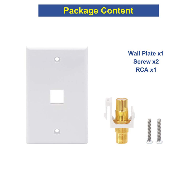 VCE Single RCA Connector Wall Plate for Subwoofer Audio Port - White