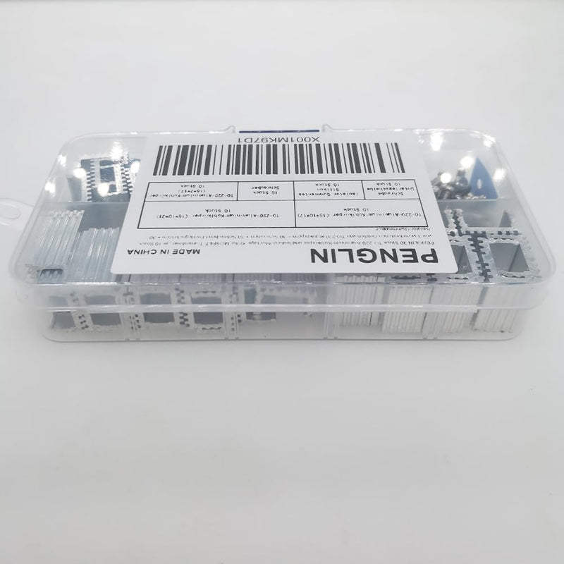 PENGLIN 30pcs TO-220 Aluminum Heatsink and Insulator/Mounting Kit for MOSFET Transistors, 10pcs each of 3 different sizes of TO-220 heatsinks